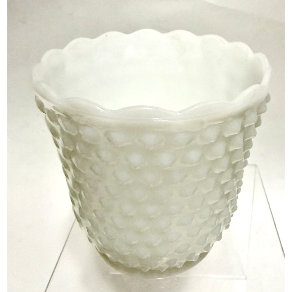 Vintage White Milk Glass Planter Scalloped Rim Textured Hobnail Style Unmarked